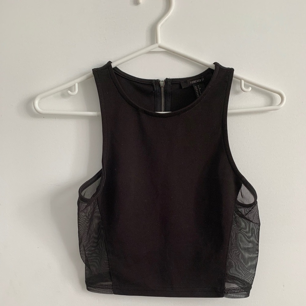 Crop top with see-through fabric on both sides